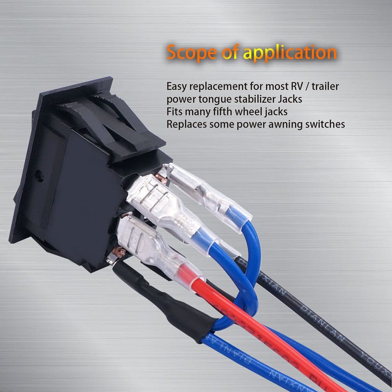 weideer Momentary Reverse Polarity Rocker Switch DPDT (ON)-Off-(ON) 6 Pin 20A 12V DC Power Tongue Jack Switch with Jumper Wires for RV Trailer Motor Control KCD2-7-223-6P-X - Image 5